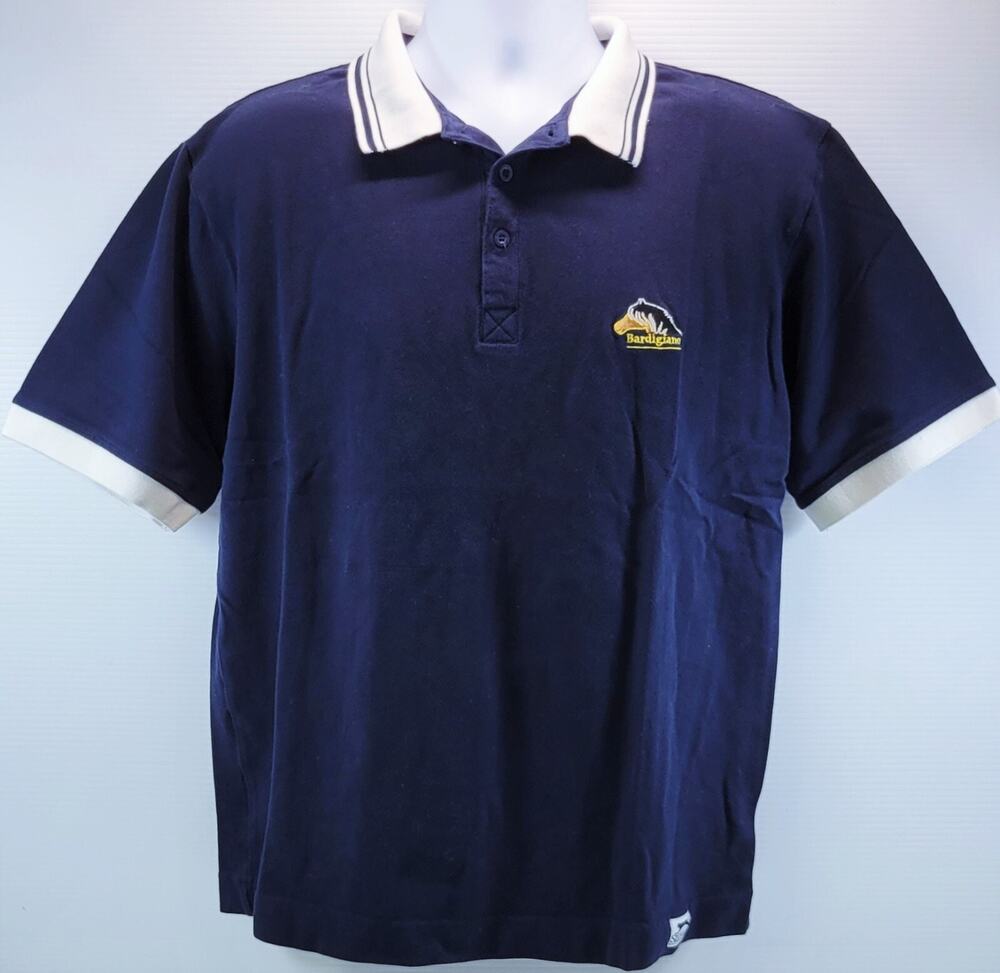 H) Vintage Slazenger Italian Bardigiano Horse Equestrian Cotton Polo Shirt Blue